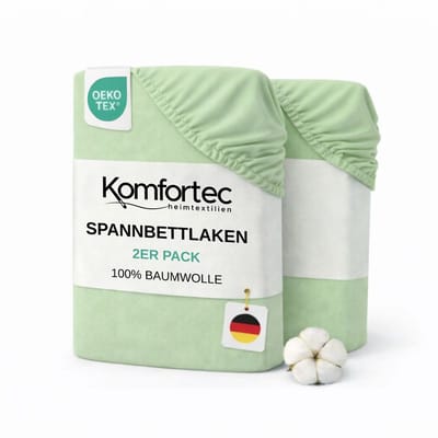 Komfortec Jersey Stretch 2-delige Hoeslaken Set 140x200 cm, Dubbelpak, 23 cm Matrasdikte, Rondom Elastiek, 100% Katoen, Groen