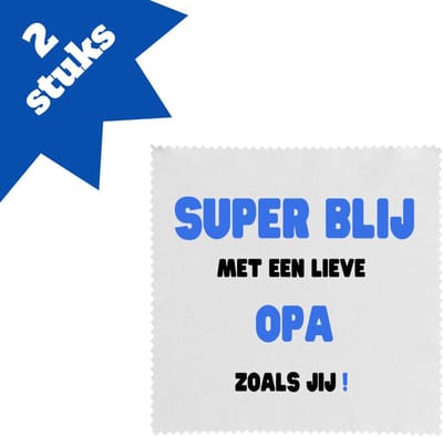 Akyol - super blij met een lieve opa zoals jij brillendoekjes - Opa - de liefste opa - verjaardag - cadeautje voor opa - opa artikelen - kado - geschenk - 17,8 bij 17,8 cm - 2 stuks