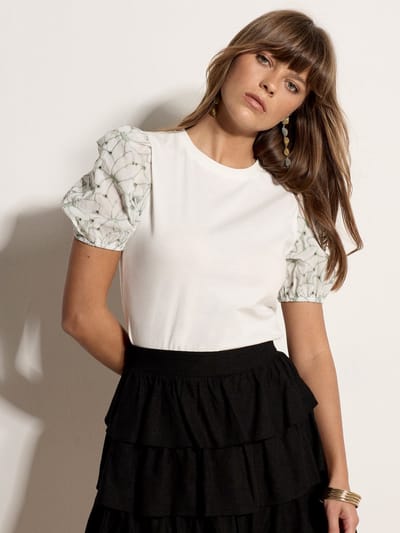 Jersey T-shirt met bloemenborduursel