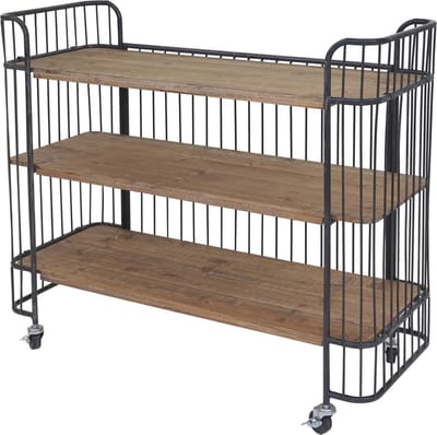 Trolley MCW-A43, rollende serveerwagen, massief vintage dennenhout 84x98x36cm