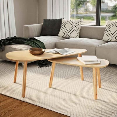 Salontafel Set - Bijzettafels Hout - Woonkamer Inrichting - Massief Grenen - 2 Delig - Bruin