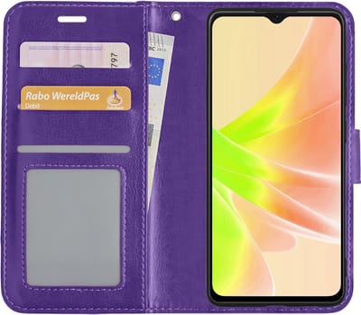 Hoesje - Met Pasjeshouder - Geschikt voor OPPO A57 - Luxe Bookcase Portemonee - Flip Case - Kunstleer Book Case - Flipcase - Book Cover - Walletcase - Portemonneehoes - Paars