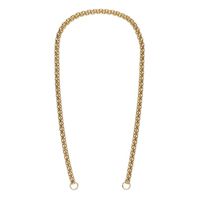 Lucardi Dames Stalen goldplated bedel ketting platte schakel dubbel - Ketting - Staal - Goudkleurig - 40 cm