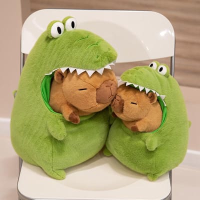 Nieuwe Capybara Met Groene Dinosaurus Pluche Pop Schattige Zachte Knuffeldieren Capibara Anime Speelgoed Kawaii Pluche Kerstcadeau 30cm