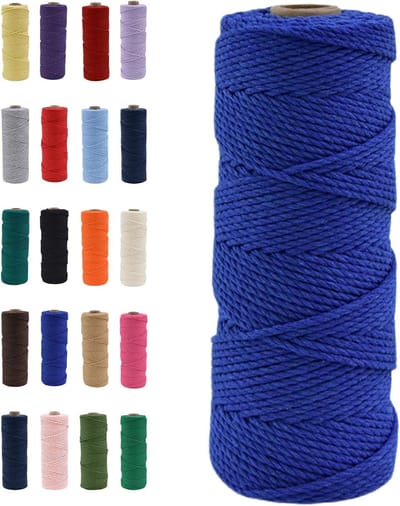 Natuurlijke Katoenen Macrame Touw van 100 Meter in Sapphire Blauw voor Creatieve DIY Projecten en Cadeauverpakking