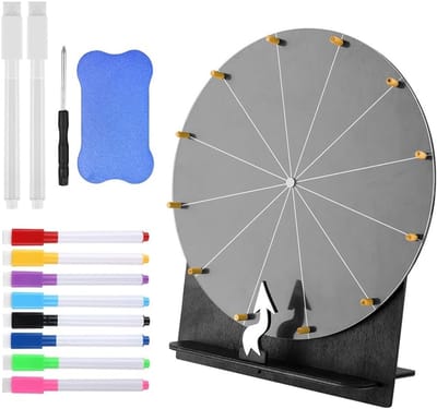 Grote Houten Geluksrad van 29 cm met 12 Slots, Roulette Spinner voor Feesten, Spellen en Activiteiten met Marker en Gum