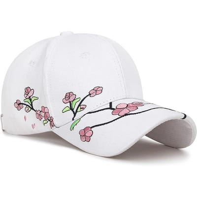 Nieuwe Dames Lente Zomer Borduurwerk Bloemen Baseballpet Casual Verstelbare Dames Zonneklep Hoed Voor Dames (White,Adjustable) wit