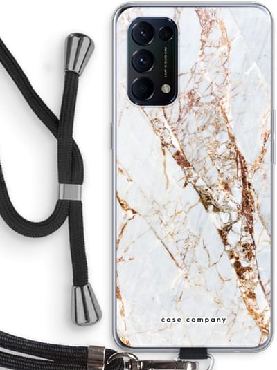 Case Company® - Hoesje met koord geschikt voor Oppo Find X3 Lite hoesje met Koord - Goud marmer - Telefoonhoesje met Zwart Koord - Bescherming aan alle Kanten en Over de Schermrand