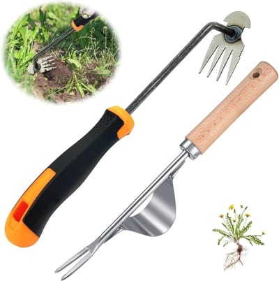Handonkruidsteker Tuingereedschap - Onkruidverwijderaar met Rubberen Handgreep en 4 Tanden voor Efficiënte Tuinonderhoud