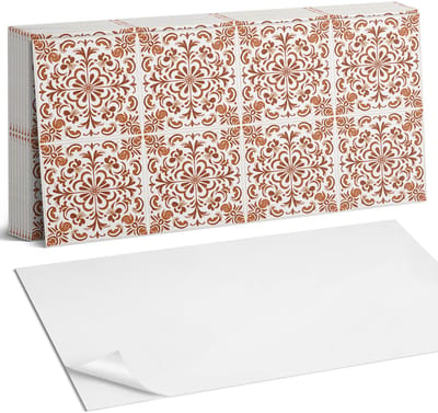 Coloray Plaktegels - Sierlijk bloemenpatroon Zelfklevende Wandtegels - 40 cm x 20 cm - Bruin Plaktegels - 10 stuks - Rechthoek PVC Tegels - Plaktegels Badkamer - Vloertegels Zelfklevend - Vinyl Tegels - Portugese Tegels
