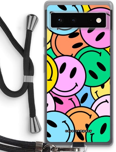 Case Company® - Hoesje met koord geschikt voor Google Pixel 6 hoesje met Koord - Smiley N°1 - Telefoonhoesje met Zwart Koord - Bescherming aan alle Kanten en Over de Schermrand