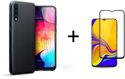 Hoesje Silicone Hoesje Flexible & Scratch Resistent TPU Case Hoesje Geschikt Voor Samsung Galaxy A50s/A30s - Zwart + Full Cover Glazen Screenprotector Zwart