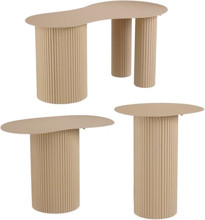 Mica Decorations Lux Bijzettafel - Set van 3 - Salontafels - Unieke Set Koffietafel - Bijzettafeltjes Woonkamer - 80 x 43 x 40 cm - IJzer - Lichtbruin