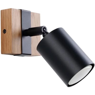 Sollux Lighting Wandlamp Fager - GU10 - zwart/natuurlijk hout - staal/natuurlijk hout - 13x8x17cm