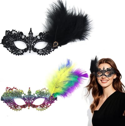 Set van 2 kleurrijke Venetiaanse maskers voor vrouwen - ideaal voor carnaval, feesten en cosplay in de jaren '20