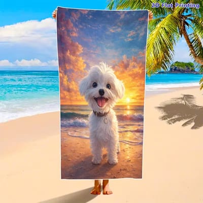 Schattige Hond Print Strandlaken met Zacht, Absorberend en Sneldrogend Materiaal. Strandlaken Is Een Must-have Item voor Hondencadeau Handdoek 50X100cm &1pc