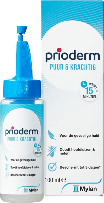 Prioderm Puur & Krachtig - Anti-luis lotion - Doodt hoofdluizen en neten in 15 minuten - Geschikt voor de gevoelige huid - Vanaf 1 jaar - 100 ml