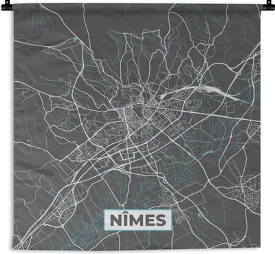 Wandkleed - Wanddoek - Nîmes - Frankrijk - Plattegrond - Stadskaart - Kaart - 180x180 cm - Wandtapijt