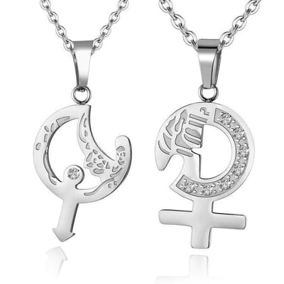 Man en Vrouw Ketting Set voor Hem en Haar - Zilver kleurig - Valentijn Cadeautje voor Stellen - Romantische Sieraden Set - Liefdes Cadeau