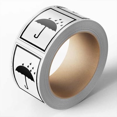 Droog houden sticker op rol, zelfklevende folie 74 x 105 mm