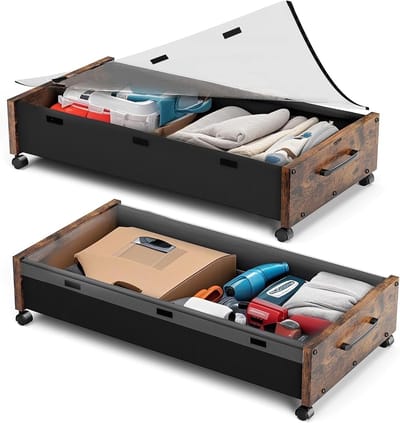 Ruimtebesparende Opberglades met Wielen, Onderbed Schoenenopslag, Grote Rollende Metalen Lades voor Kleding (Bruin - 2 Stuks)