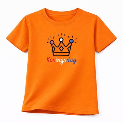 Starry Indigo - Oranje shirt kinderen glitter kroontje | Koningsdag kleding kinderen | Oranje | Kind 3-4 jaar | Maat 104