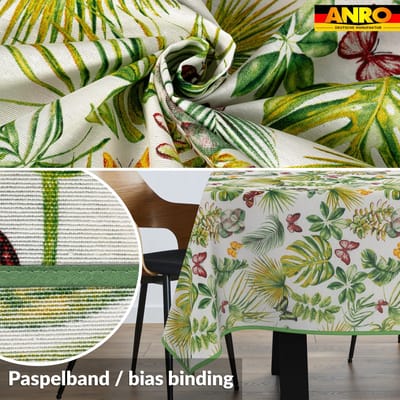 ANRO Tafelkleed Vlinders en bladeren Meerkleurig 260x140cm Met sierband Afwasbaar Waterafstotend