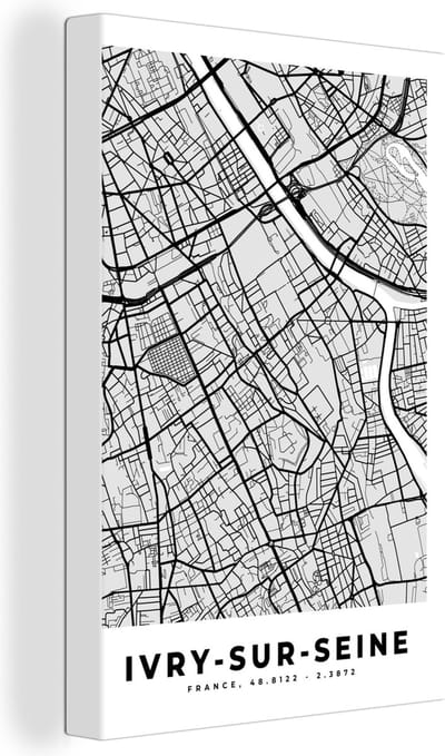 Canvas Schilderij Kaart - Stadskaart - Frankrijk - Ivry-sur-Seine - Plattegrond - 20x30 cm - Wanddecoratie