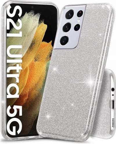 Backcover Hoesje Geschikt voor: Samsung Galaxy S21 Ultra Glitters Siliconen TPU Case Zilver - BlingBling Cover