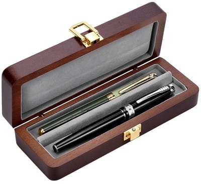 Dailygoods- Vulpen Collector Organizer - Houten Penverpakkingsdoos - Legering Sluitingen - Fluweel Binnenkant - 2 Slots - Afmetingen 7,05x2,95 inch - Penhouder