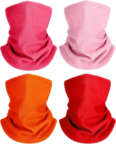 4 Stuks Winter Fleece Halswarmer Winddicht voor Kinderen - Roze, Rood, Roze, Oranje, 5-10 Jaar - Ideaal voor Koude Dagen en Buitenactiviteiten