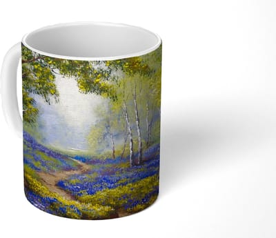 Mok - Koffiemok - Schilderij - Natuur - Bos - Bloemen - Olieverf - Mokken - 350 ML - Beker - Koffiemokken - Theemok
