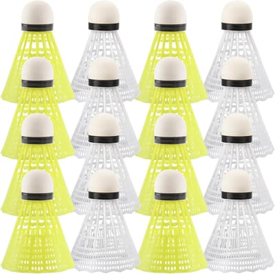 16 Stuks Nylon Badmintonballen, Duurzame Veerballen voor Indoor en Outdoor Training, Speed 2 Kleuren, Geschikt voor Beginners en Vrije Tijd