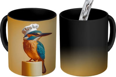 Magische Mok - Foto op Warmte Mokken - Koffiemok - Ijsvogel - Pilaar - Koksmuts - Vogel - Magic Mok - Beker - 350 ML - Theemok
