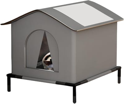 Winterproof kattenhuis met verhoogde bodem en isolatie - weerbestendige tent voor katten en kleine huisdieren, 33 x 33 x 33 cm, ideaal voor buitengebruik