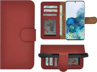 Pearlycase Leer Hoesje Geschikt voor Samsung Galaxy S21 FE Leder Hoes - Bookcase - Samsung S21 FE Hoesje Book Case Wallet Echt Leder Rood Cover