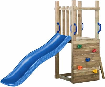 Houten speeltoestel Irma met blauwe 175cm glijbaan - 235x73x175cm - SwingKing