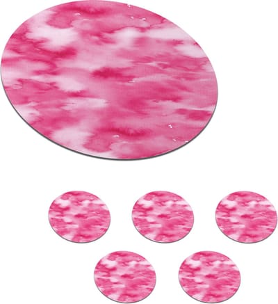 Onderzetters voor glazen - Rond - Waterverf - Patronen - Fuchsia - 10x10 cm - Glasonderzetters - 6 stuks