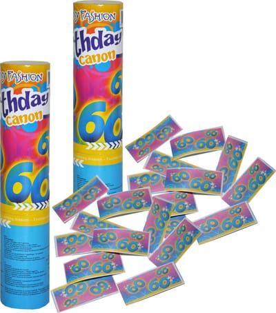Funny Fashion confetti shooter/kanon - 2x - verjaardag 60 jaar - papier - multi kleuren - 20 cm - leeftijd feestartikelen