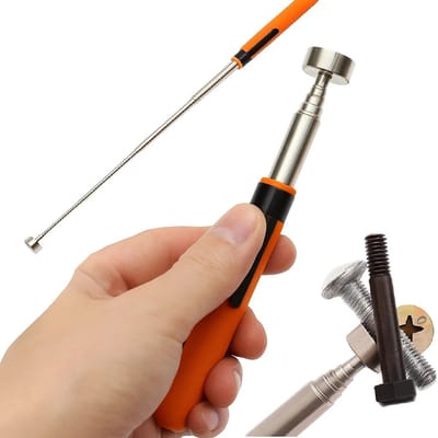 Uitschuifbare Telescopische Magneetpen I Magneetstok I Heavy Duty I Met Pen Clip I 15 - 72 CM I 2 KG Draagvermogen I Oranje/Zilver