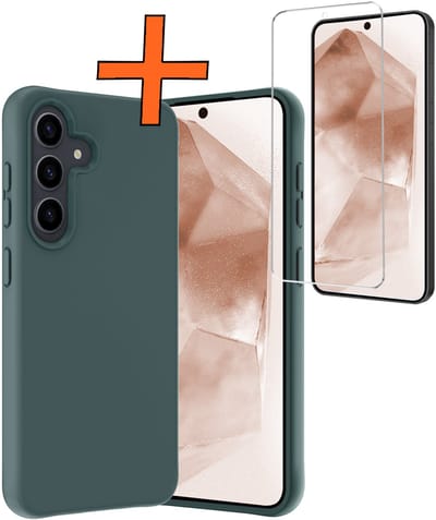Hoes - Met Screenprotector - Geschikt voor Samsung Galaxy A56 - Sterk & Shockproof - Back Cover - Siliconen Case - Telefoon Hoes - Donkergroen