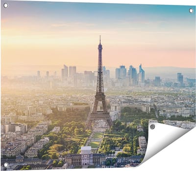Gards Tuinposter Skyline van Parijs met de Eiffeltoren - 80x60 cm - Tuindoek - Tuindecoratie - Wanddecoratie buiten - Tuinschilderij