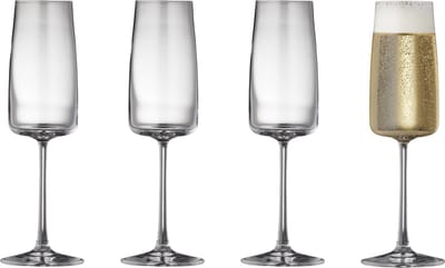 Lyngby Glas Zero kristal champagneglazen - 300 ml - set van 4 - champagneflutes, glazen voor prosecco en cava, vaatwasserbestendig
