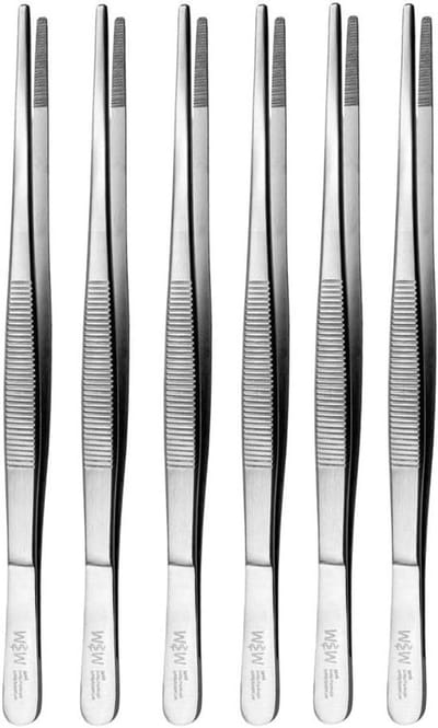 Technische Pincetten - Modelbouw pincetten - Precisiewerk Vaste - Roestvrij Staal - 6 stuks 20 cm - Zilverkleurig