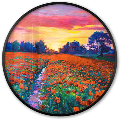 Poster in lijst Rond - Fotolijst 60x60 cm - Posters - Schilderij - Natuur - Bloemen - Olieverf - Ronde posterlijst zwart - Decoratie - Wanddecoratie woonkamer - Muurdecoratie slaapkamer