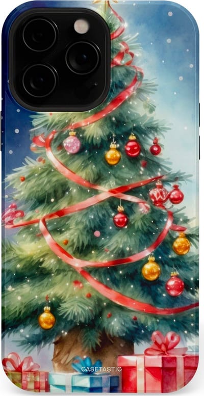 Casetastic hoesje geschikt voor Apple iPhone 13 Pro Max - MagSafe - Dubbellaagse bescherming - Aquarel Kerstboom Cadeau - Fashion Case - Grijs Donkerblauw Saliegroen Beige