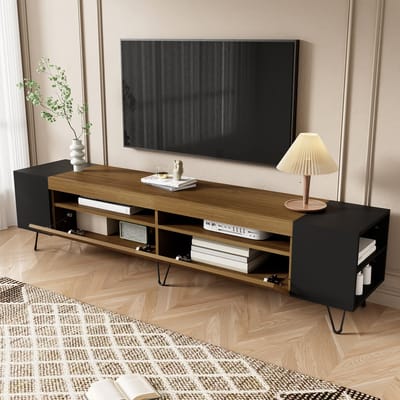 DESMIU Tv-Meubel - Modern Ontwerp Met Veel Opbergruimte En Kabeldoorvoer - Voor Woonkamer - MDF En Spaanplaat - 180x36x43 Cm - Zwart Houtkleur