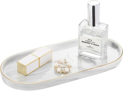 Marmeren Badkamer Vanity Tray met Gouden Rand, Decoratieve Organizer voor Sieraden, Zeep en Cosmetica - Perfecte Opberghouder voor Dresser en Aanrecht