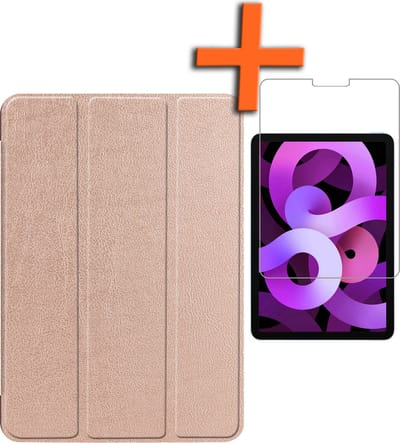 Hoesje - Geschikt voor Apple iPad Air 5 (2022) - 10.9 inch - 5e Generatie - M1 - Met Screenprotector - Trifold Bookcase - Hard Cover - Hardcover Book Case - Tablet Hoes - Rosé goud