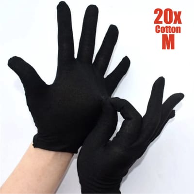 Katoenen handschoenen Zwart Medium 20Stuks/10Paar Beschermende Handschoenen - Medium - Gezondheidszorg - Ziekenhuis - Beauty Center - Kapper - Salon Spa Tattoo – Jewelry - Eczeem - Allergie - Handcrème - Juweliers - Munt handschoen